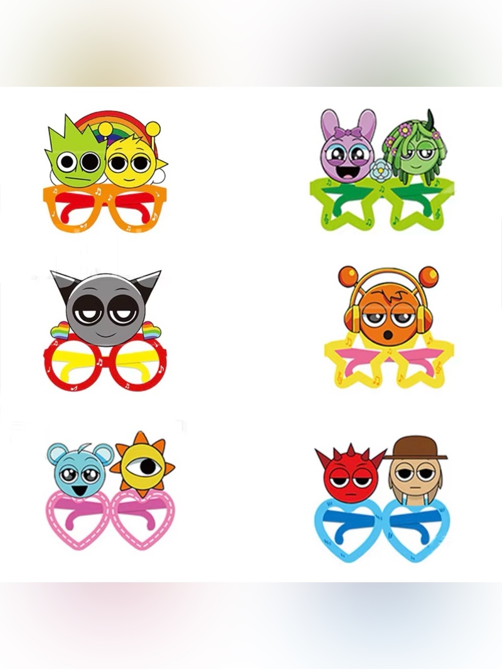 SPRUNKI INCREDIBOX PAPER PHOTO BOOTH PROPS EYEGLASSES - Set of 12
